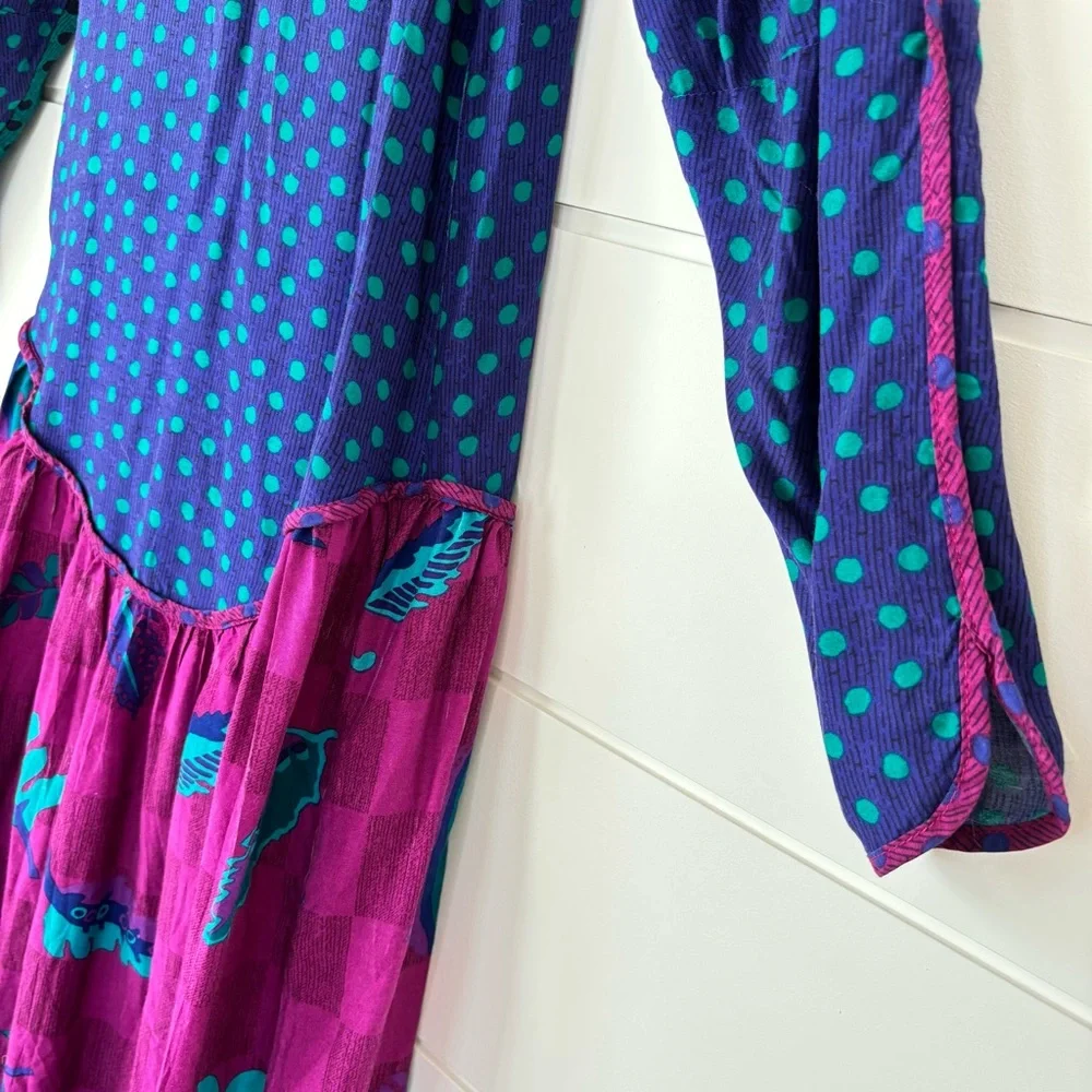 Jeanne Marc Iconic Vintage 80s Colorful Long Sleeve Dress Size 4